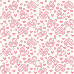 Seamless light background with flowers and hearts. Ideal for printing on fabric or paper. Vector illustration.