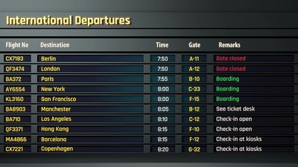 Airport timetable, departure flight information updating, international flights