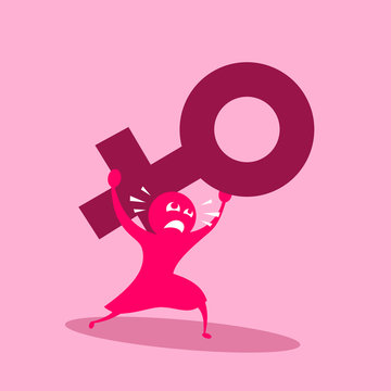 Problems, trouble, failures and difficulties based on female gender and sex. Woman is  disadvantaged, discriminated and under pressure because of her sex. Vector illustration
