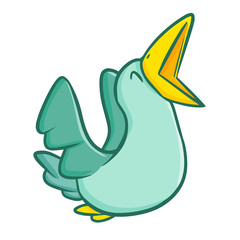Funny and cute green bird laughing - vector.
