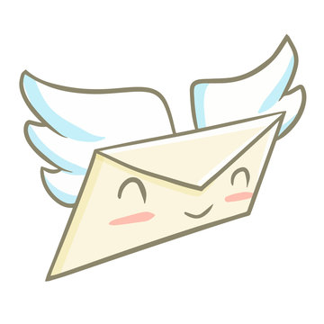 Funny and cute mail flying with wing to it's destination - vector.