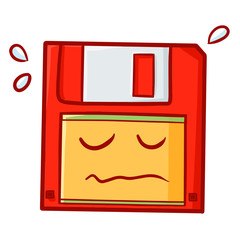 Cute and funny red disk feeling sad and unhappy, because it's too old or overload data - vector.