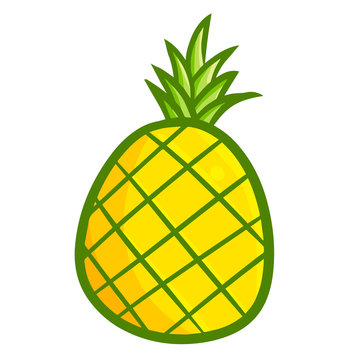 Funny and cute yellow fresh pineapple - vector.