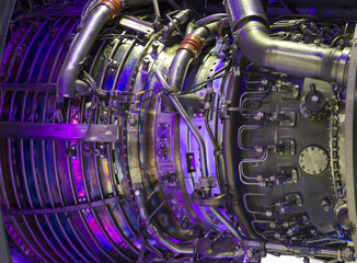 plane turbine engine mechanism closeup