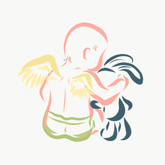  Newborn angel hugs a toy bunny