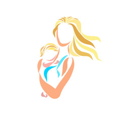 Beautiful mother holding a sleeping child, a logo