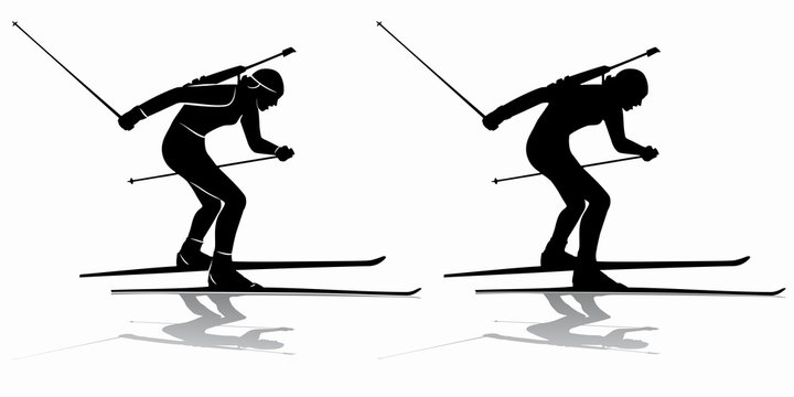 silhouette of a biathlon skier , vector draw