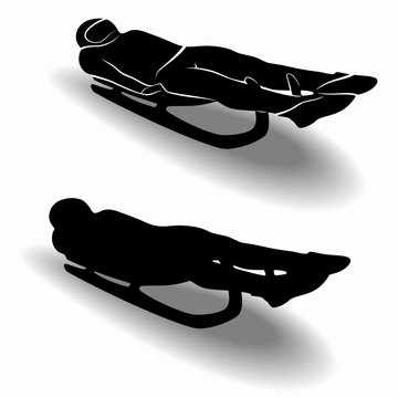 silhouette rider on sled , vector draw