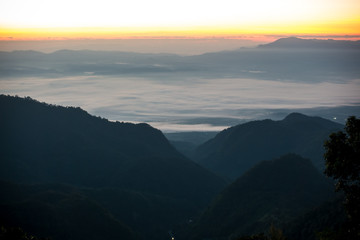 Mountain scenery in sunrise. Photo taken from Doi Ang Khang, Chiang Mai, Thailand