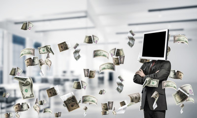 Naklejka premium Businessman with monitor instead of head.
