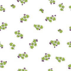 Watercolor Clover and little flowers seamless pattern