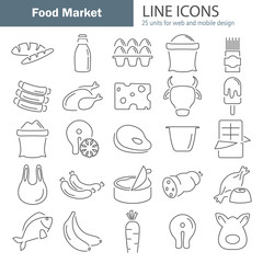Obraz na płótnie Canvas Food market products line icons set