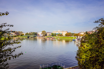 High view on the river in Krakow