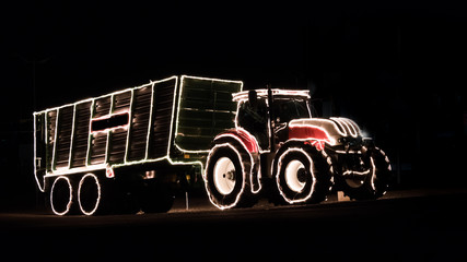 Christmas tractor in the night