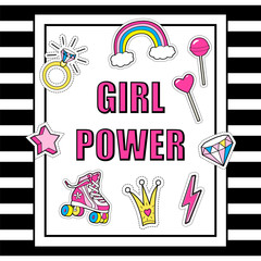 Vector poster "Girl Power" with girl's cute  stickers .