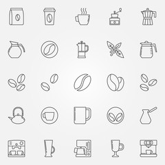 Coffee icons set - vector symbols in thin line style