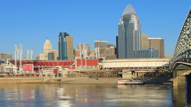 Timelapse of the Cincinnati city center with Ohio River 4K