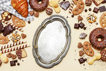 Mix of sweets: cookies, chocolates and pralines