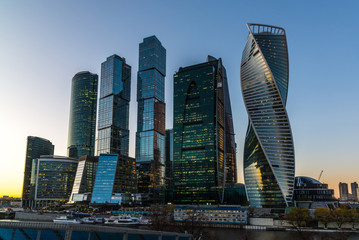 Fototapeta na wymiar Moscow, Russia - November 2. 2017. Business center of Moscow City at sunset