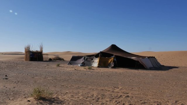 Bedouins nomadic tent in the Sahara in Morocco &ndash; 4K