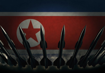 Rocket against the background of the flag of North Korea. Military background. Conflict in Asia. 3d illustration
