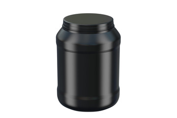 BCAA Container. Branched-Chain Amino Acids set. Sport Nutrition with BCAA. 3D illustration