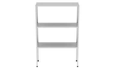 Metal industrial storage shelves isolated on white. 3d illustration