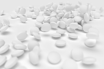 white pills on white background. 3d illustration