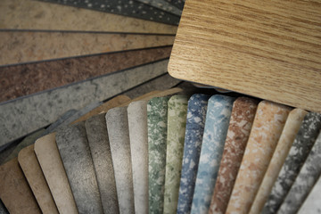 Samples of linoleum , the floor covering sample.
