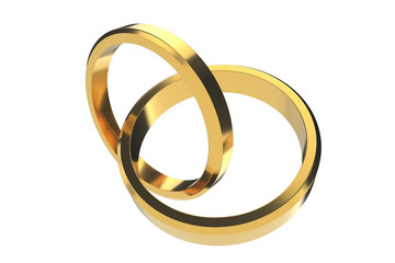 Golden wedding rings isolated on white background. 3d illustration