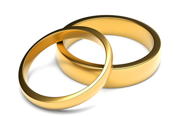 3d render of golden rings isolated on white background