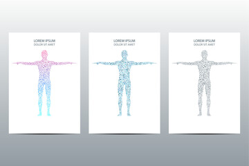 Cover or poster design with human body, scientific and technological concept, vector illustration.
