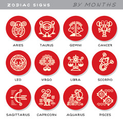 Obraz premium Zodiac signs - vector icons of animals by months, symbols of astrological calendar.