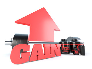 Sports nutrition, supplements, barbells, whey protein, gainer bars 3d illustration