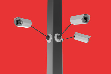 CCTV security camera on red background. 3d illustration