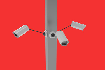 CCTV security camera on red background. 3d illustration