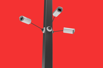 CCTV security camera on red background. 3d illustration