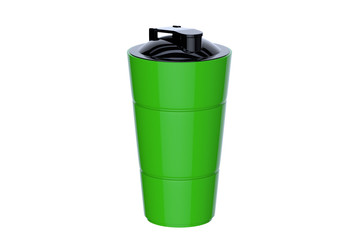 3d rendering of green shaker on white background. Fitness accessories. Kitchenware. Healthy eating