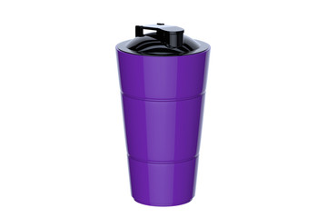 3d rendering of purple shaker on white background. Fitness accessories. Kitchenware. Healthy eating