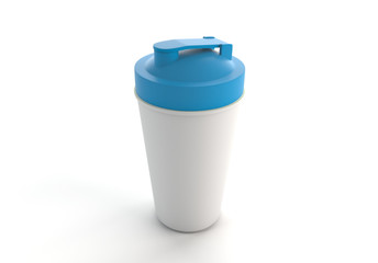 3d rendering of blue shaker on white background. Fitness accessories. Kitchenware. Healthy eating.