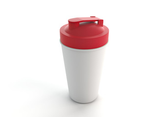 3d rendering of red shaker on white background. Fitness accessories. Kitchenware. Healthy eating.
