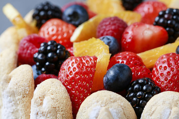 French charlotte cake with summer fruits - details