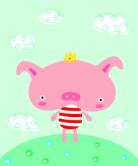 cute prince pig poster vector