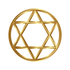 Golden seal of Solomon, star of David. Vector six-pointed star.