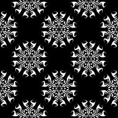 White floral seamless pattern on black background