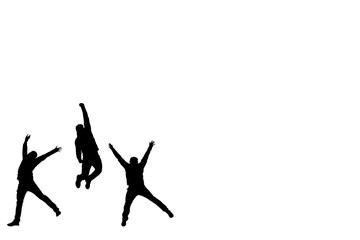 Silhouettes of people jumping with happiness. Silhouettes isolated on a white background