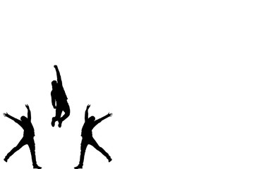 Silhouettes of people jumping with happiness. Silhouettes isolated on a white background