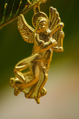 Fototapeta na wymiar golden angel christmas tree decoration figure