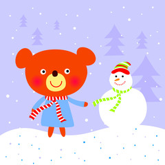 cute teddy bear merry christmas greeting vector