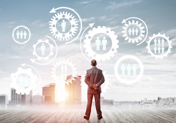 Social connection concept drawn on screen as symbol for teamwork and cooperation